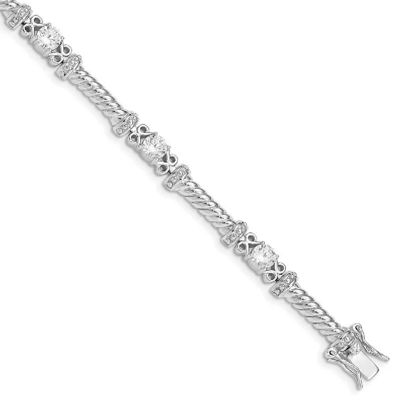 Ladies Bangles Smooth -Curata 925 Sterling Silver Solid Polished Open back Safety clasp Box Catch Closure CZ Cubic Zirconia Simulated Diamond Bracelet