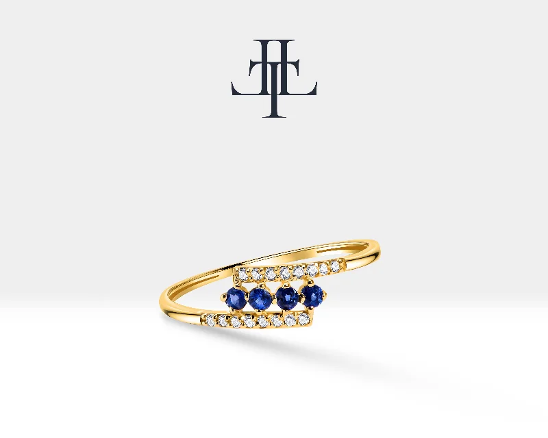 Wedding ring sets for women-14K Yellow Solid Gold,Multi Stone Ring,Round Cut Sapphire and Diamond Ring