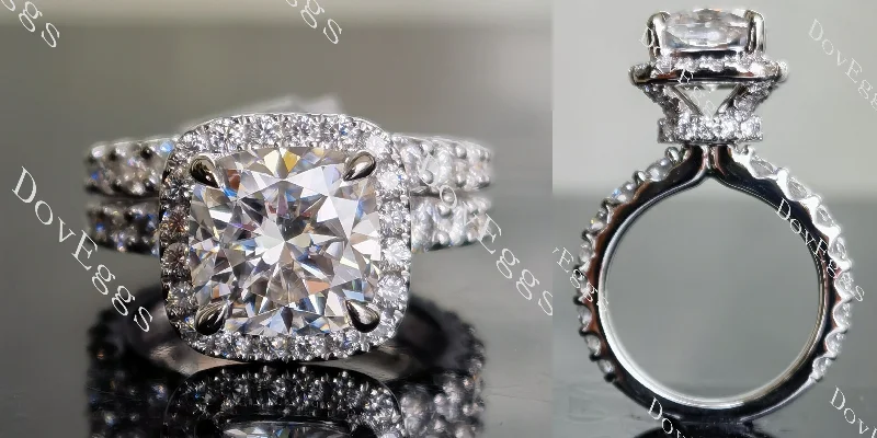 Chunky rings for women-doveggs round pave half eternity halo moissanite bridal set（2 rings）