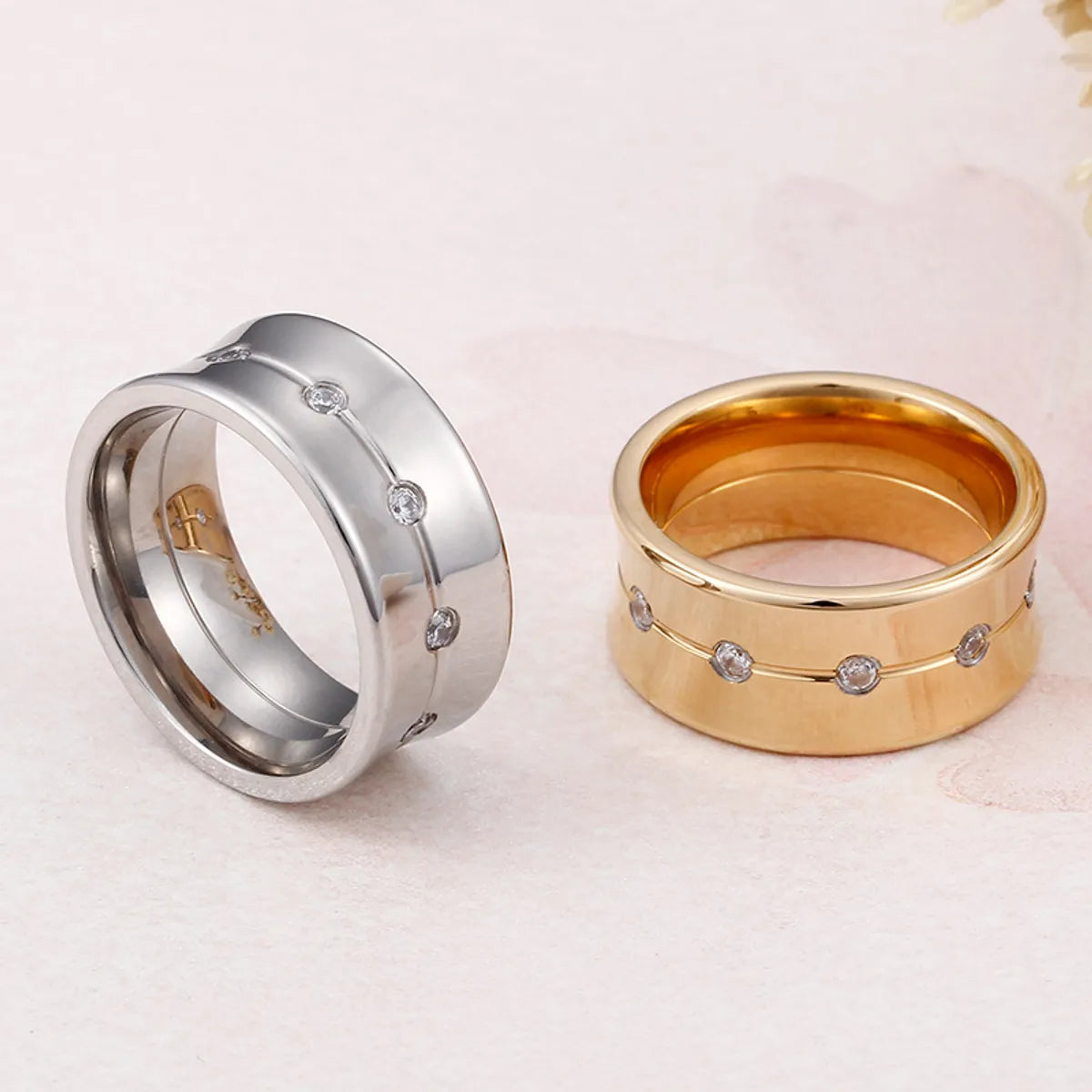 Men’s inspired rings for women-Korean Classic Zircon Plating 18k Real Gold Stainless Steel Ring