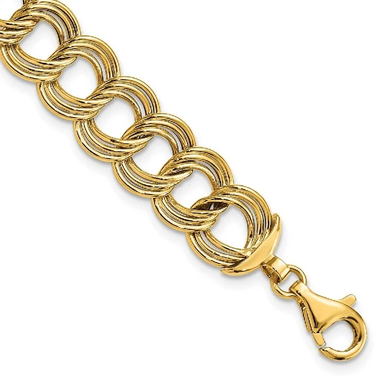 Ladies Bangles Stackable -Curata 14k Yellow Gold Polished Fancy Triple Link Bracelet 7.5 Inch