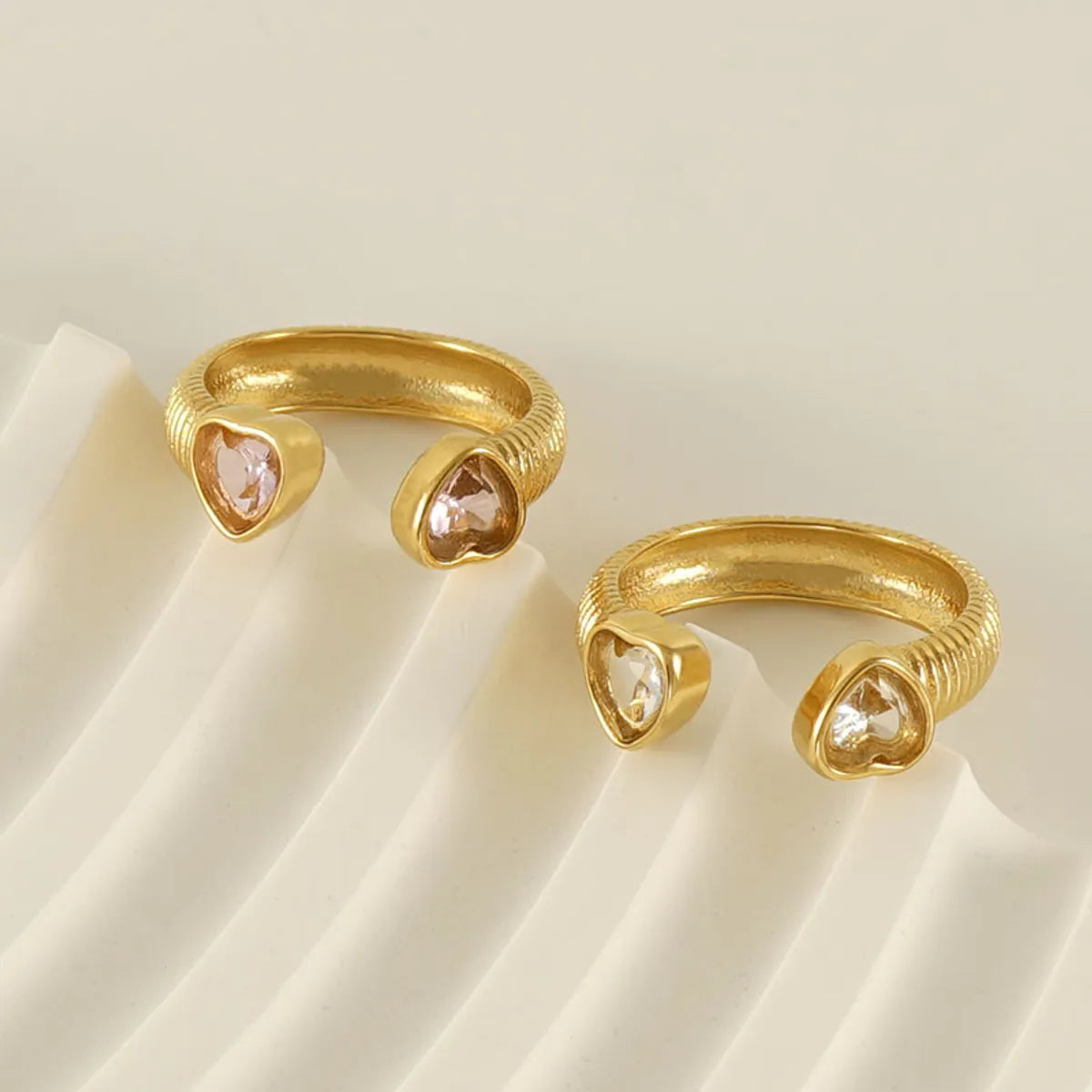 Custom rings for women-Elegant Simple Style Heart Shape Stainless Steel Plating Inlay Zircon 18k Gold Plated Open Ring