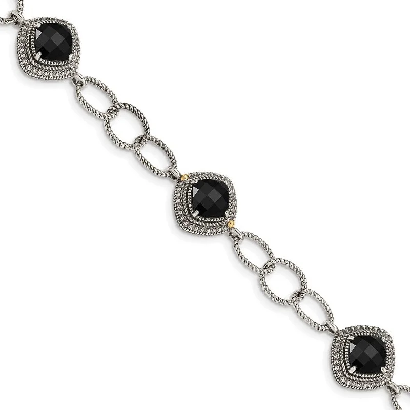 Ladies Bangles Statement -Curata 13.26mm 925 Sterling Silver With 14k Accent Simulated Onyx 7.5inch Bracelet