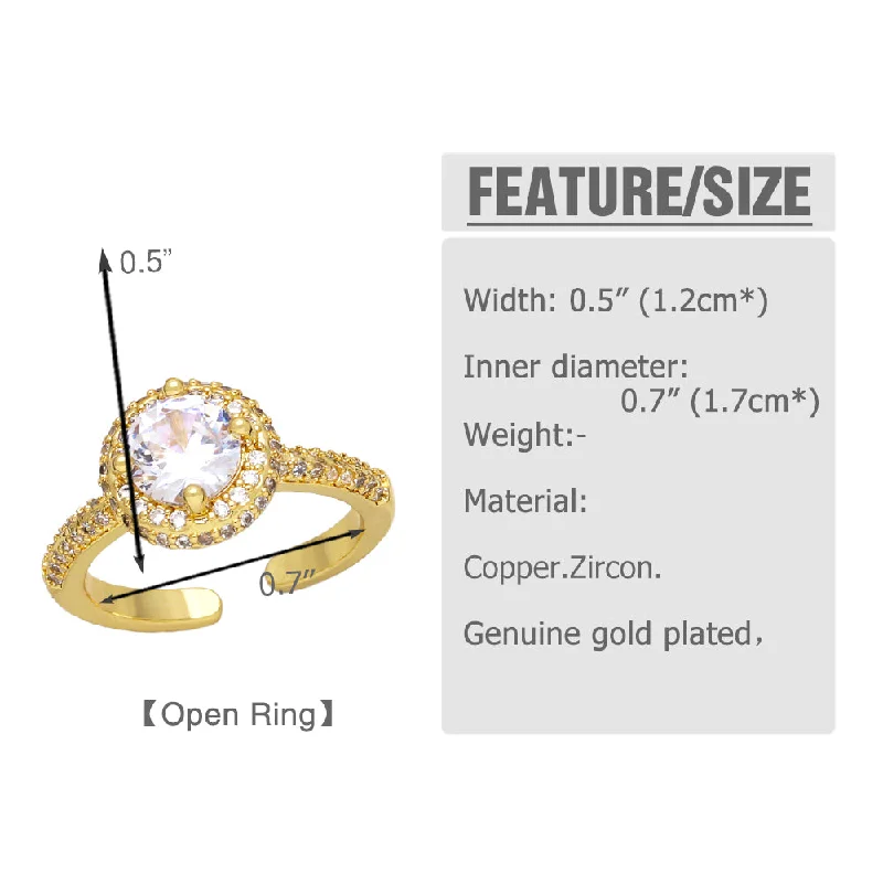 Artistic engagement rings for women-Casual Commute Round Copper Plating Inlay Zircon 18k Gold Plated Open Rings