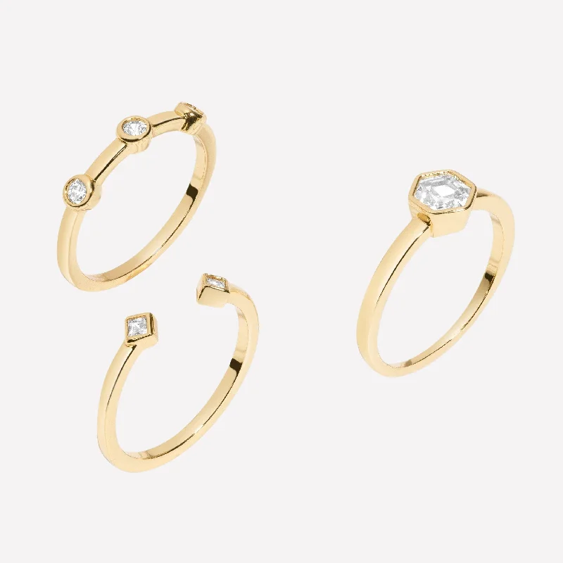 Simple solitaire rings for women-Morgane Three Piece Ring Set