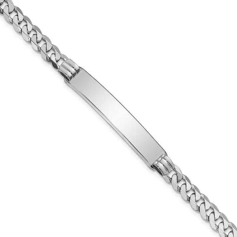 Ladies Bangles Thin -Curata 7.5mm 14k White Gold Engravable Flat Curb Link ID Bracelet