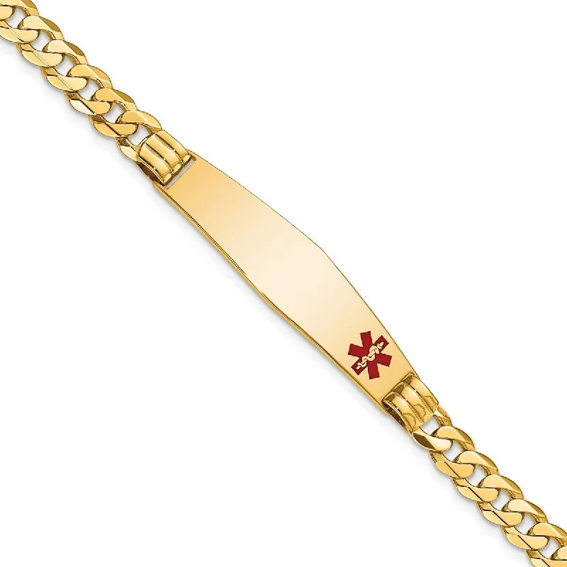 Ladies Bangles Pink -Curata 14k Yellow Gold 10.2mm Engravable Medical Red Enamel Curb Link ID Bracelet