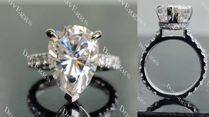 Artistic rings for women-DovEggs paved pear moissanite ring/lab diamond ring