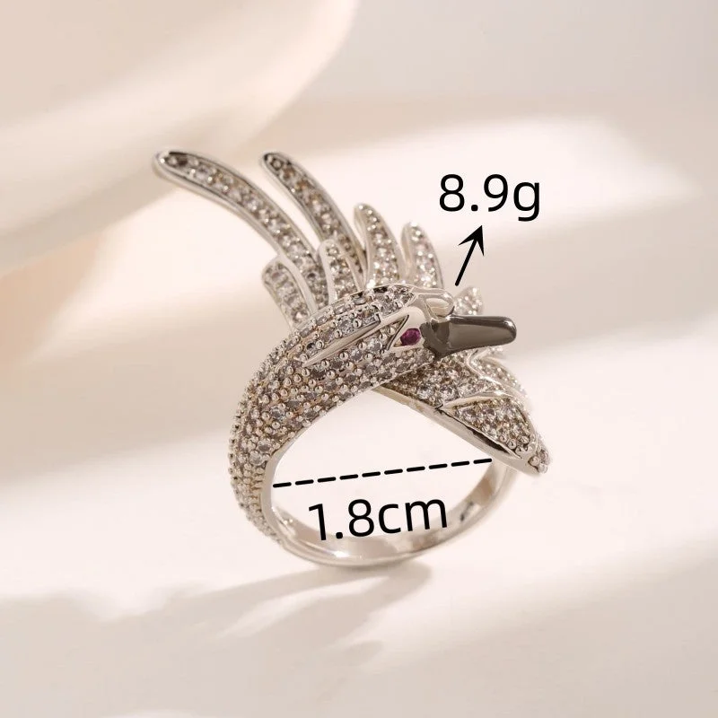 Designer rings for women-Wholesale Shiny Swan Copper Inlay 18K Gold Plated Zircon Open Rings