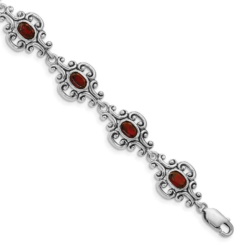 Ladies Bangles 925 Silver -Curata 925 Sterling Silver Polished Garnet Bracelet 7.25 Inch Lobster Claw