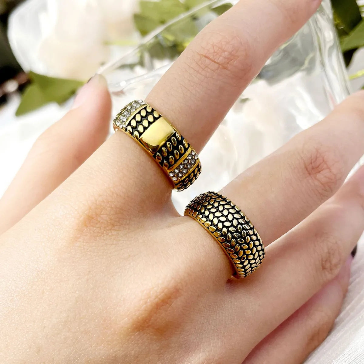 Fashionable rings for women-Modern Style Simple Style Plaid Stainless Steel Enamel Plating Inlay Zircon Gold Plated Rings