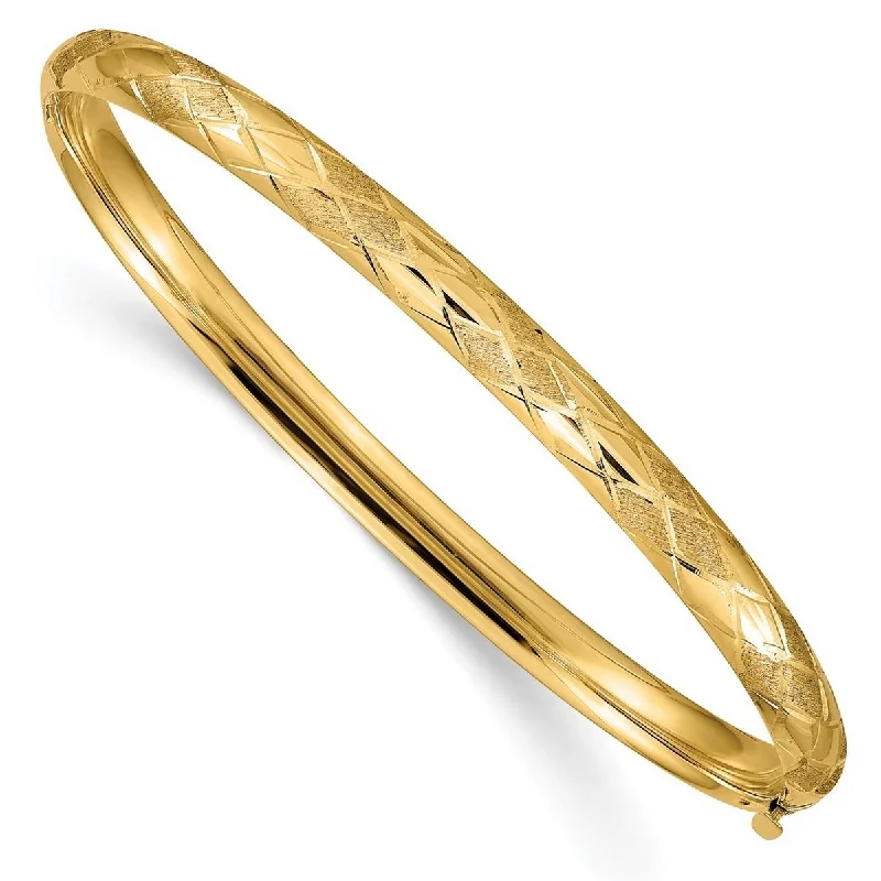 Ladies Bangles Star -Curata 14k Yellow Gold Satin Hollow Polished Fold-over No safety bar 4.75mm Sparkle-Cut Fancy Hinged Bangle Bracelet