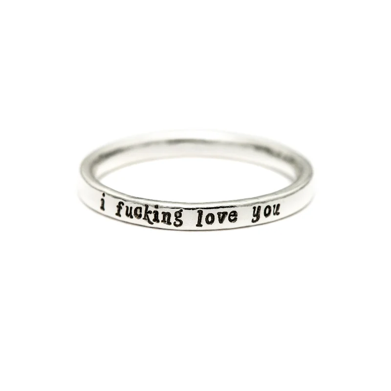 Pearl rings for women-I Fucking Love You - Tiny Message Ring in Sterling Silver