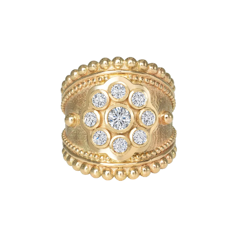 Stackable gold rings for women-English Daisy Etruscan Ring