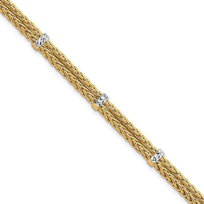 Ladies Bangles Stackable -Curata 14k Gold Polished Double Wheat Chain Bracelet 7.5 Inch