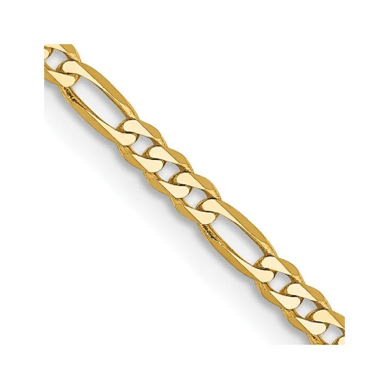 Ladies Bangles Formal -Curata 14k Yellow Gold Solid Polished Lobster Claw Closure 2.25mm Flat Figaro Chain Bracelet - 7 Inch - Lobster Claw