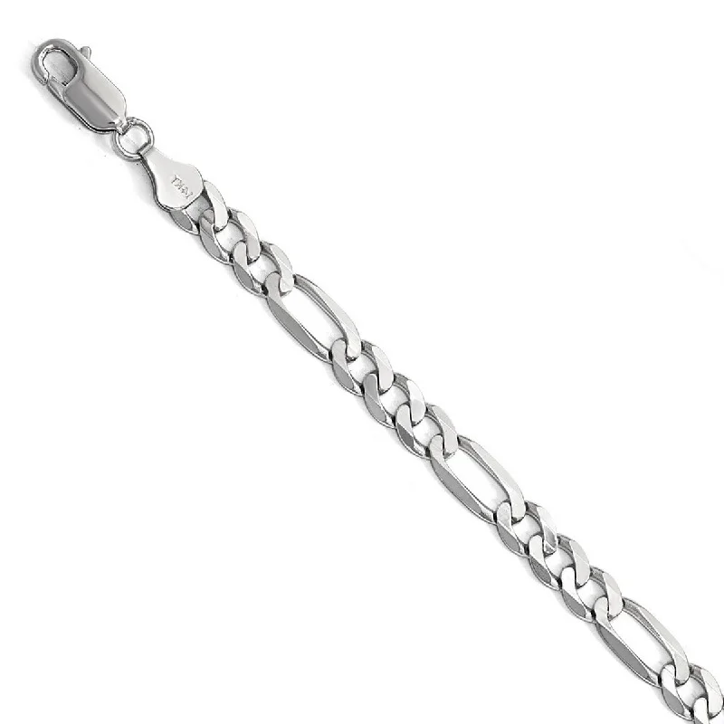 Ladies Bangles Thin -Curata 14k White Gold 6.0mm Flat Figaro Chain Bracelet