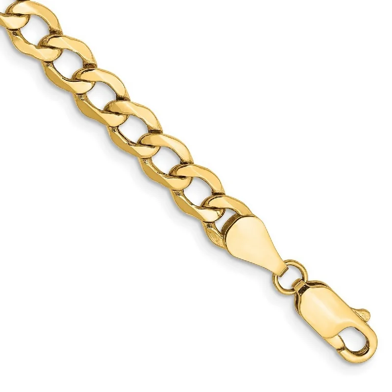 Ladies Bangles Rose Gold -Curata 14k Yellow Gold Hollow Polished Lobster Claw Closure 5.25mm Semi-Solid Curb Link Chain Bracelet - 7 Inch