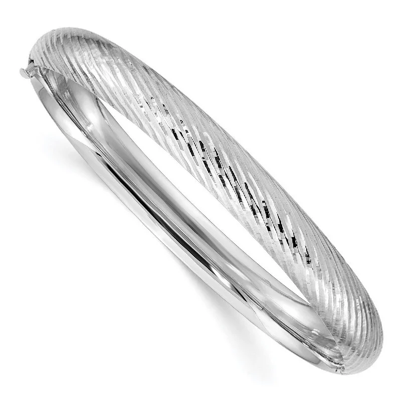 Ladies Bangles Open Cuff -Curata 14k White Gold 5/16 Textured Cuff Stackable Bangle Bracelet