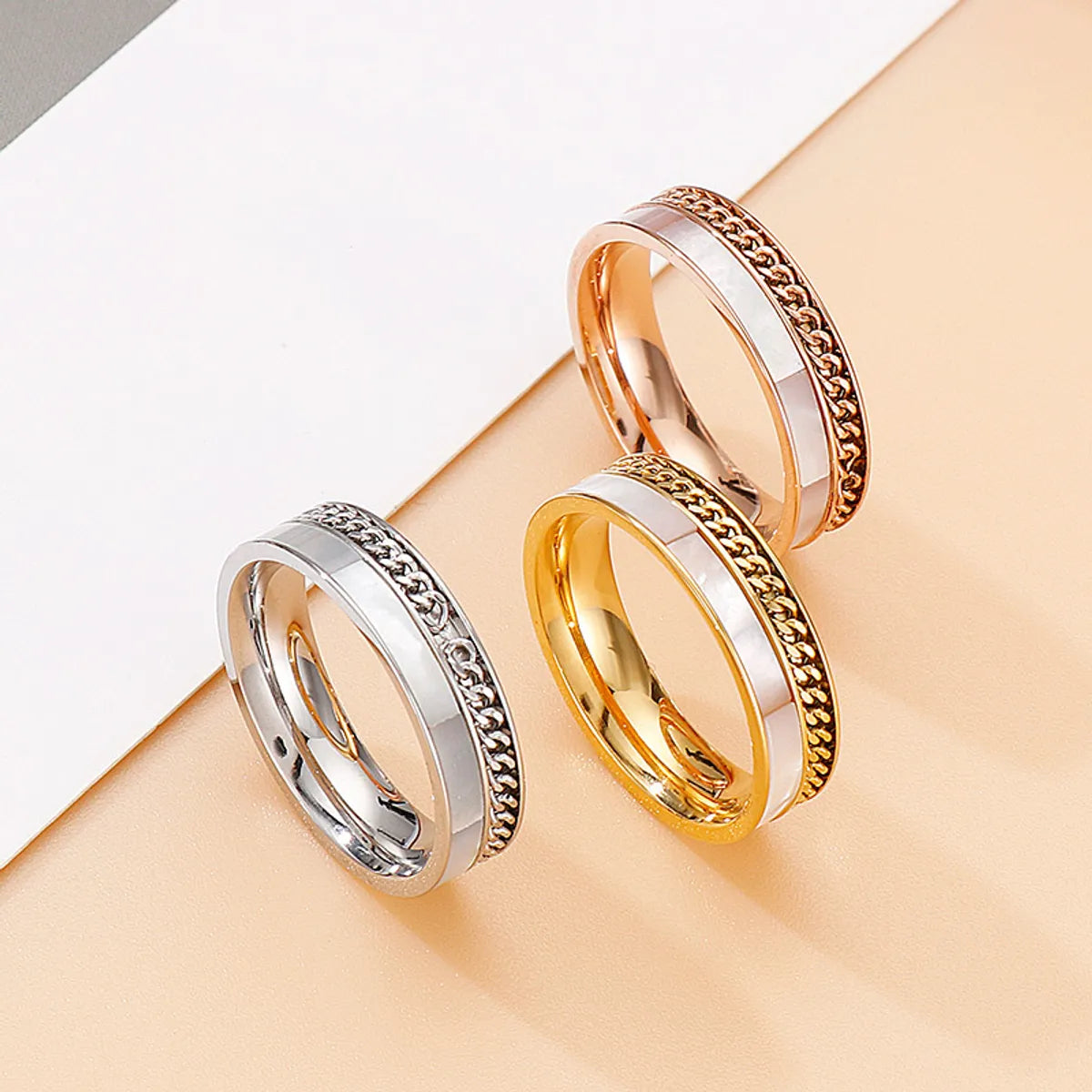 Unique stackable rings for women-Fashion Geometric Stainless Steel Rings Inlay Shell Stainless Steel Rings