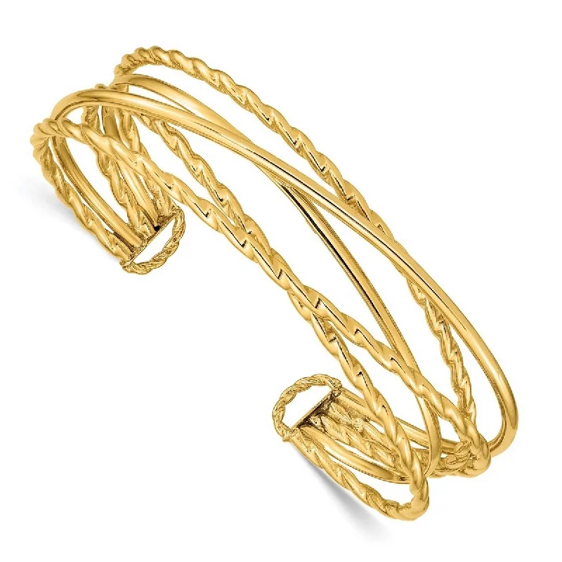 Ladies Bangles Adjustable -Curata 14kYellow Gold Polished Multi Tube Cuff Stackable Bangle Bracelet