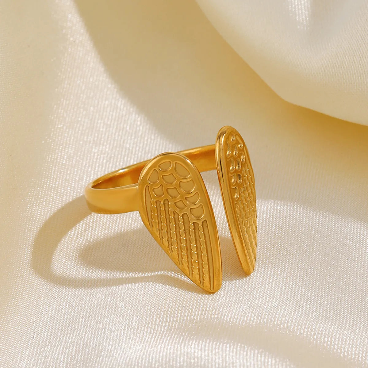 Stackable gold rings for women-304 Stainless Steel 18K Gold Plated Modern Style Streetwear Plating Wings Open Rings