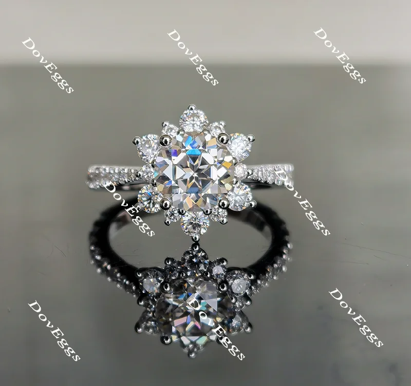 Birthstone rings for women-doveggs flower shape round moissanite engagemnt ring