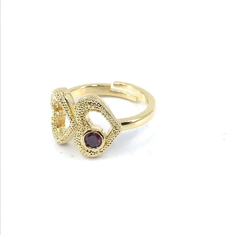 Engagement rings with rubies for women-Gold Plated Double Heart Color CZ Ring