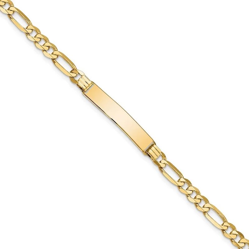 Ladies Bangles Emerald -Curata 10k Yellow Gold 6.3mm Engravable Figaro Link ID Bracelet