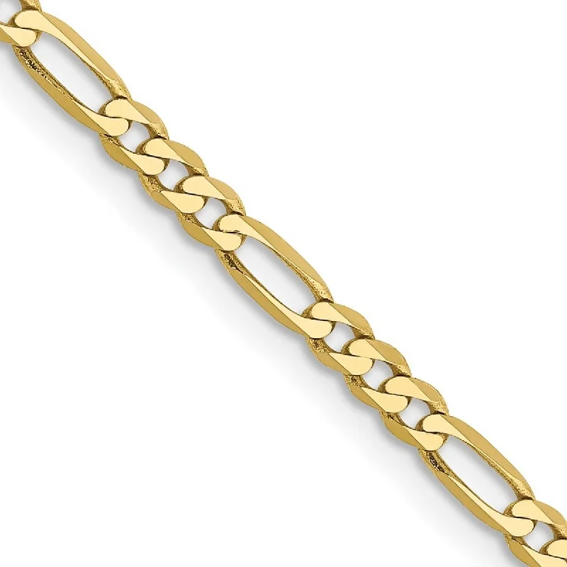 Ladies Bangles Thick -Curata 10k Yellow Gold 2.75mm Flat Figaro Chain Bracelet