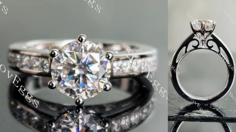 Sapphire rings for women-Doveggs round half eternity channel set moissanite ring