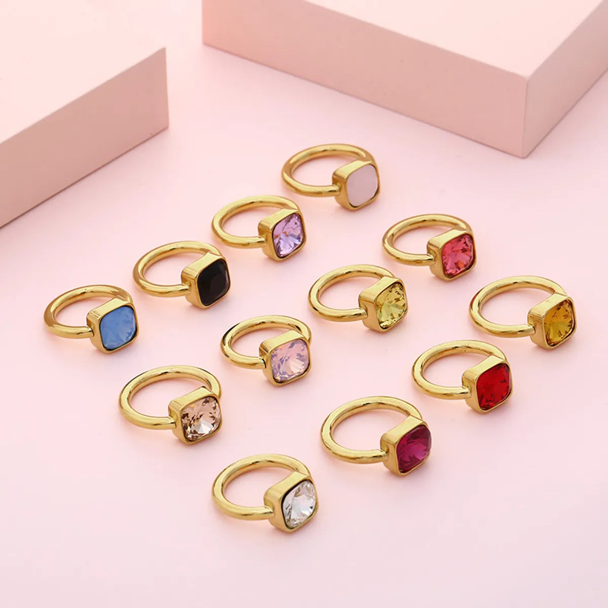 Statement rings for women-Fashion Geometry Pattern Multicolor Zircon Stainless Steel Ring Wholesale Gooddiy