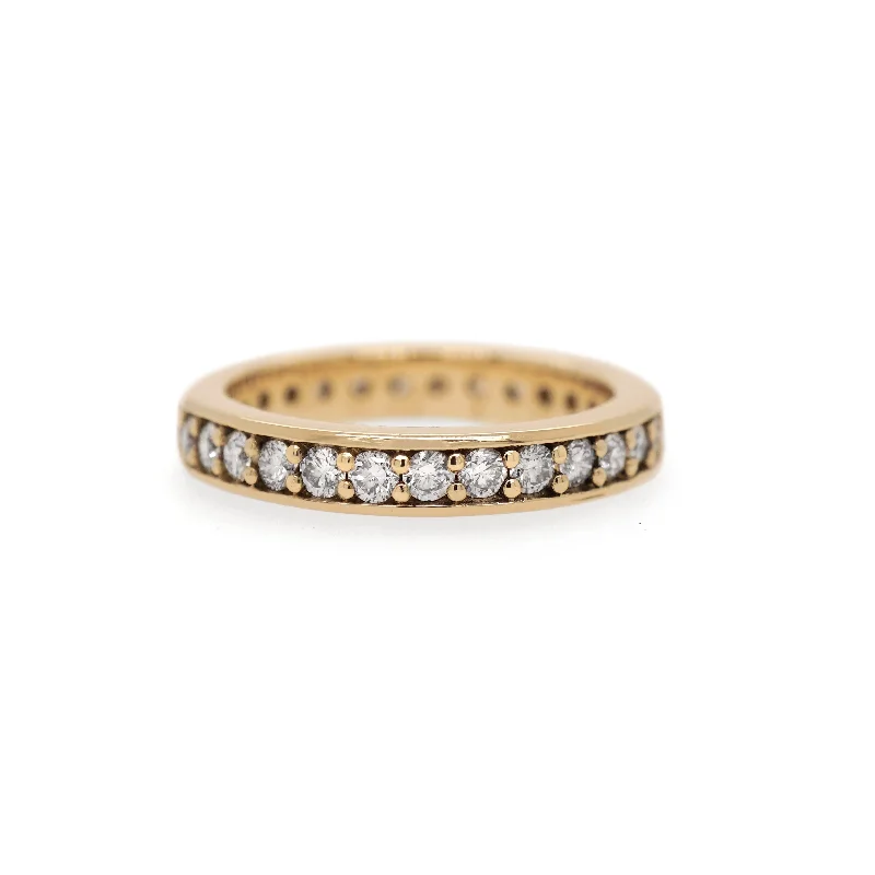 Gold rings for women-Edged Natural Diamond Eternity Ring in 14K Yellow Gold