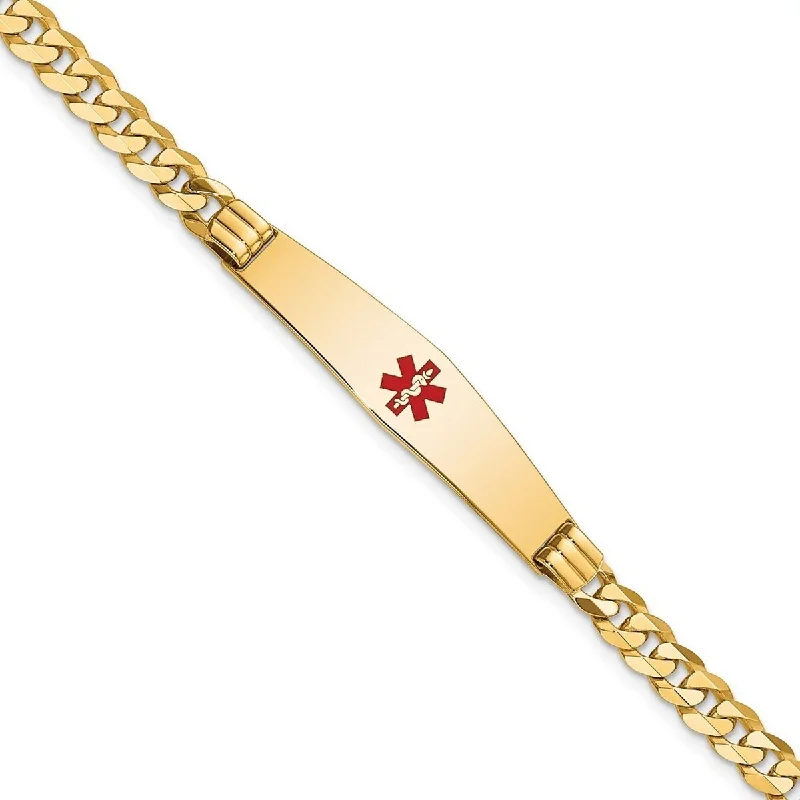 Ladies Bangles Elegant -Curata 8.5mm 14k Engravable Medical Soft Diamond Shape Red Enamel Curb Link ID Braceletcet