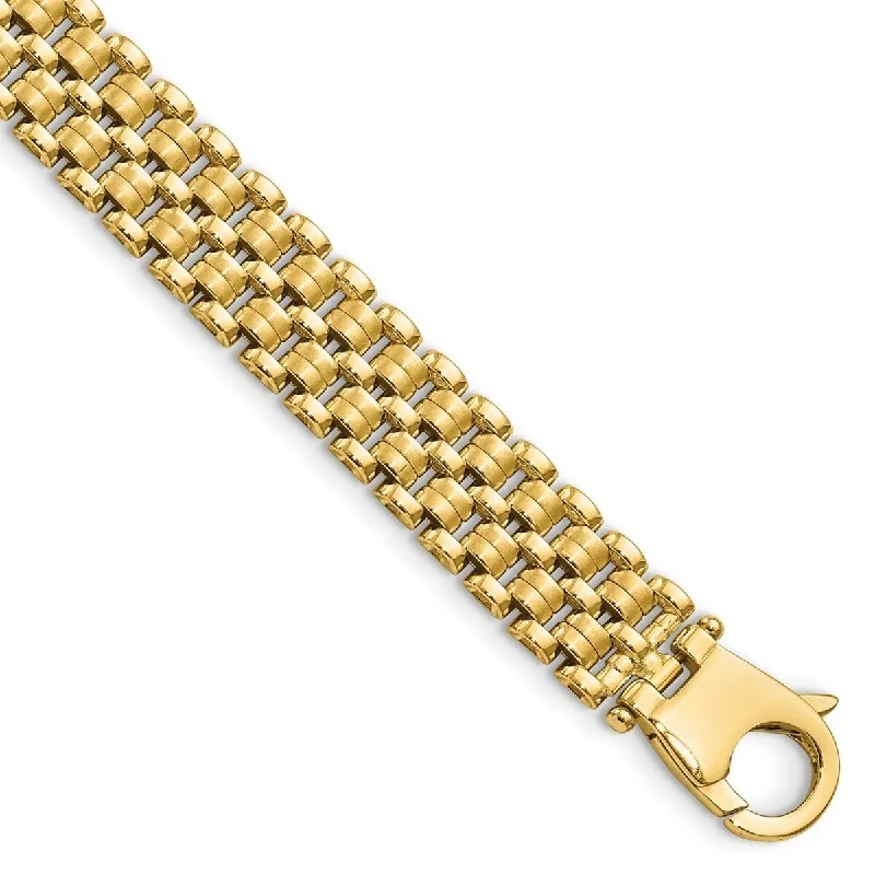 Ladies Bangles Unique -Curata 14k Gold Brushed and Polished Basket Weave Pattern Bracelet 7.5 Inch