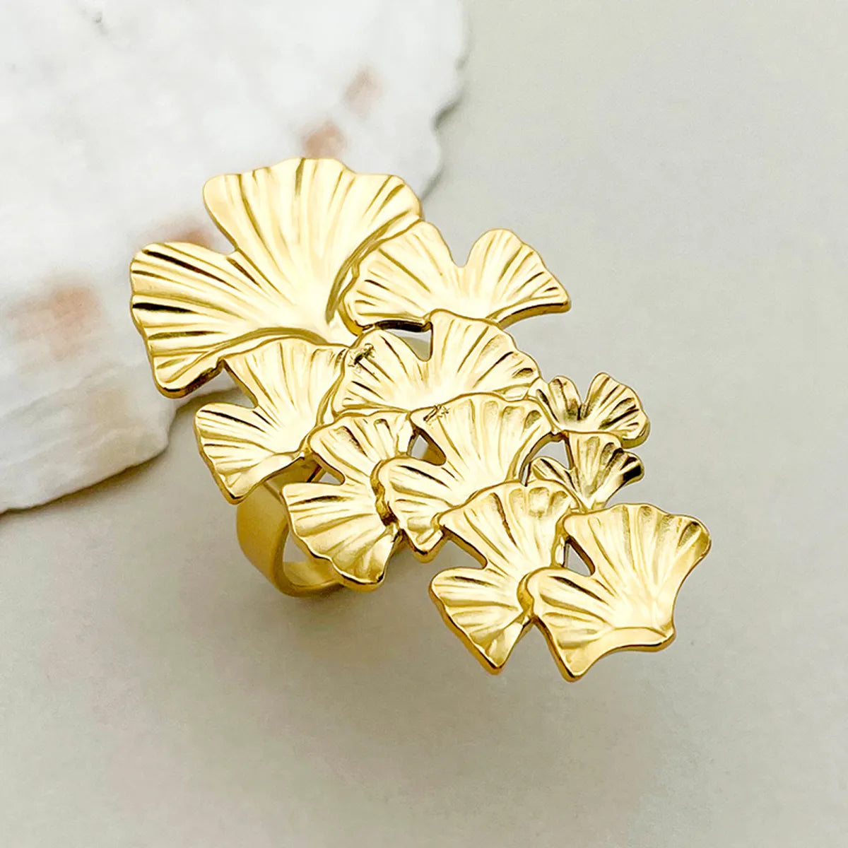 Men’s inspired rings for women-Elegant Pastoral Ginkgo Leaf Stainless Steel Polishing Plating Gold Plated Open Rings