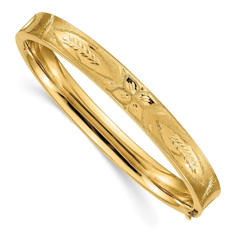 Ladies Bangles Fashion -Curata 14k Yellow Gold 5/16" Sparkle Cut Concave Hinged Bangle Bracelet