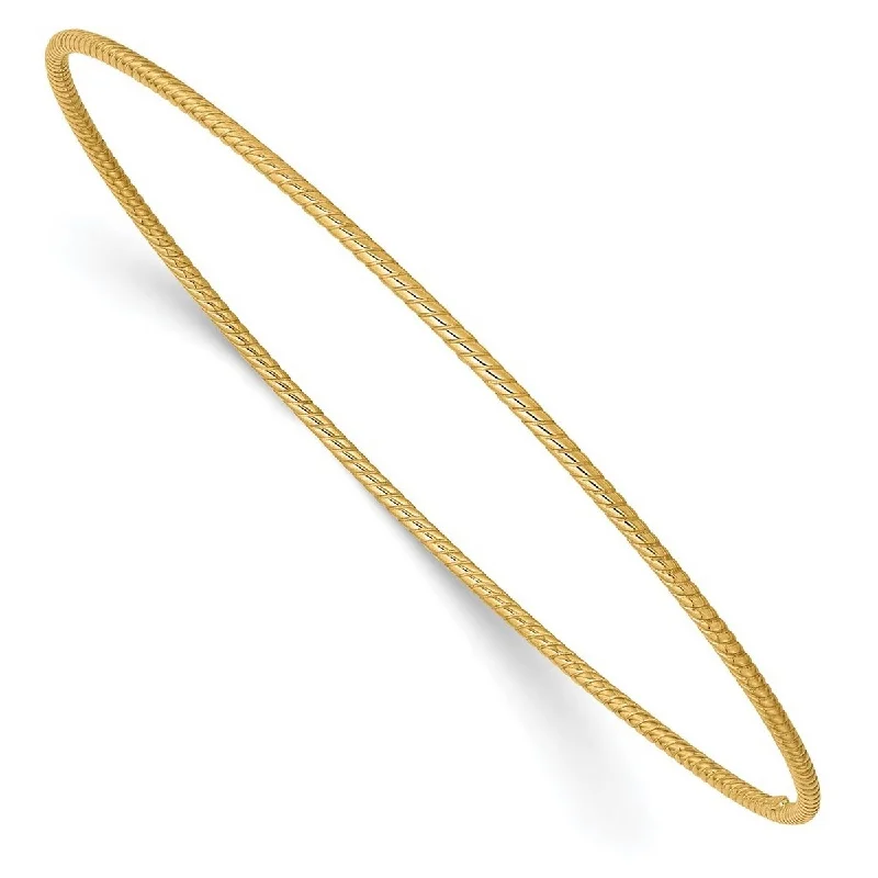 Ladies Bangles Lightweight -Curata 14k Yellow Gold Hollow Slip on Textured Polished 1.5mm Twist Slip on Cuff Stackable Bangle Bracelet