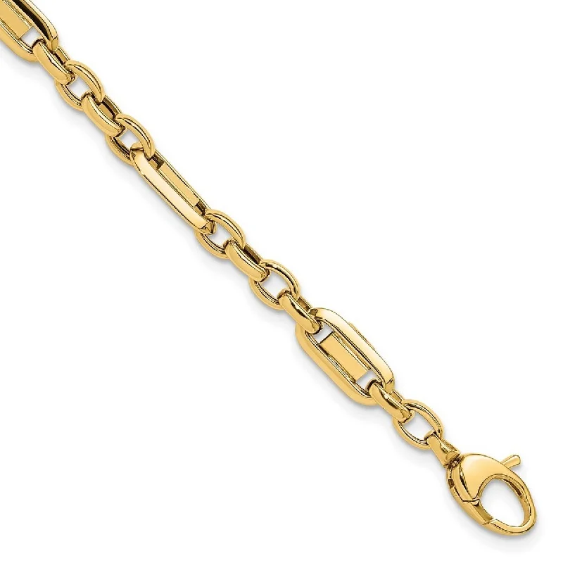 Ladies Bangles Narrow -Curata 14k Yellow Gold Hollow Polished Fancy Link Bracelet 7.5 Inch