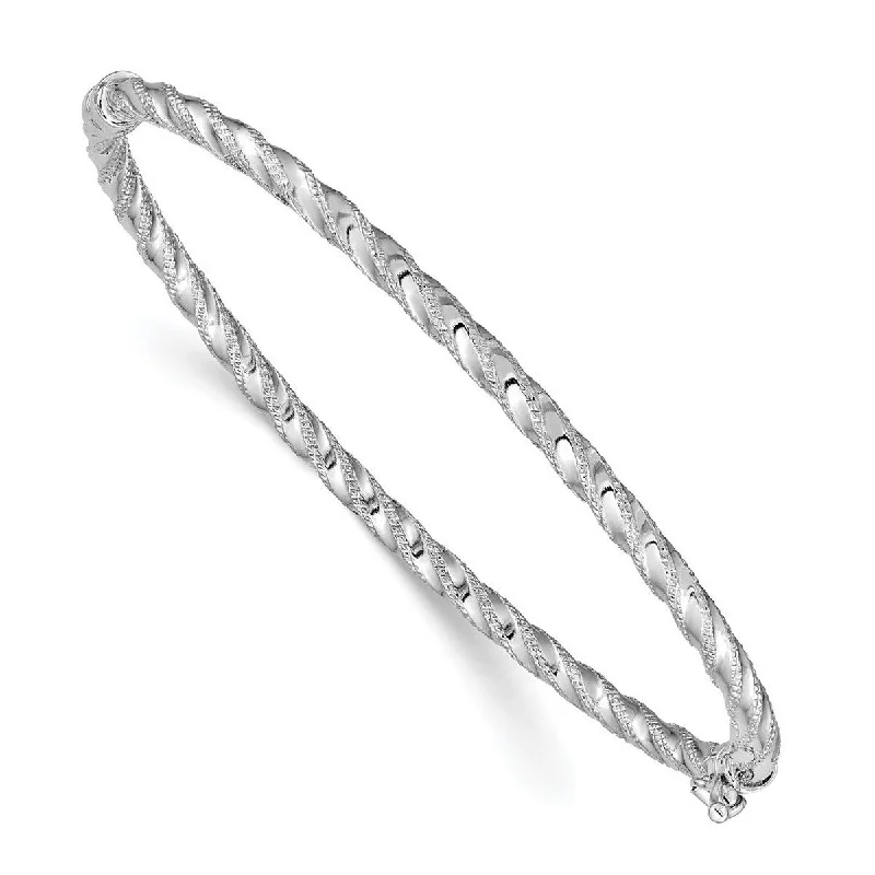 Ladies Bangles Trendy -Curata 3mm 14k White Gold Textured Hinged Cuff Stackable Bangle Bracelet