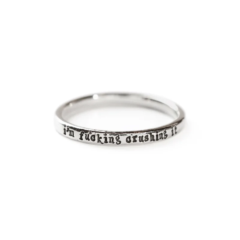 Birthstone rings for women-I'm Fucking Crushing It - Tiny Message Ring in Sterling Silver