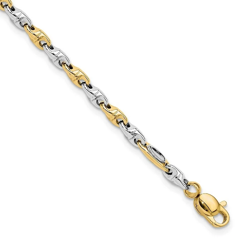 Ladies Bangles Sapphire -Curata 14k Two tone Gold Polished Fancy Link Bracelet 7.5 Inch