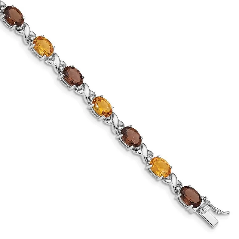 Ladies Bangles Bridal -Curata 925 Sterling Silver Rhodium Plated Smoky Quartz Citrine White Topaz Bracelet 7.5 Inch