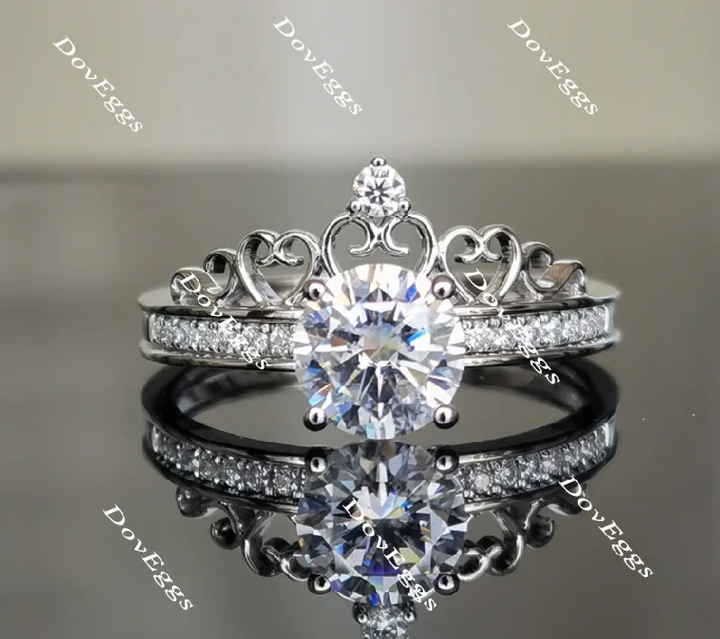 Vintage diamond rings for women-Doveggs round half eternity pave moissanite bridal set (2 rings)