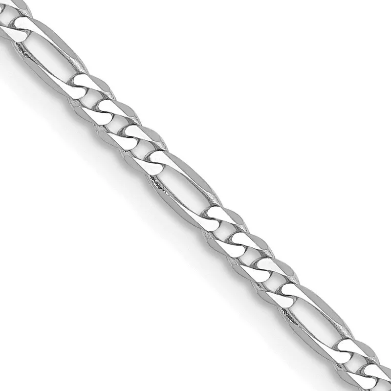 Ladies Bangles Formal -Curata 14k White Gold Solid Polished Engravable 2.4mm Flat Figaro Chain Bracelet Lobster Claw