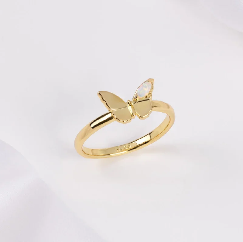 Unique stackable rings for women-Butterfly Opal Gold Ring