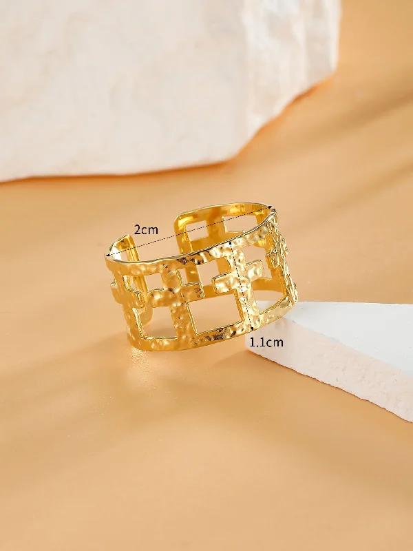 Diamond wedding rings for women-Retro Cross Stainless Steel Plating 18k Gold Plated Open Rings