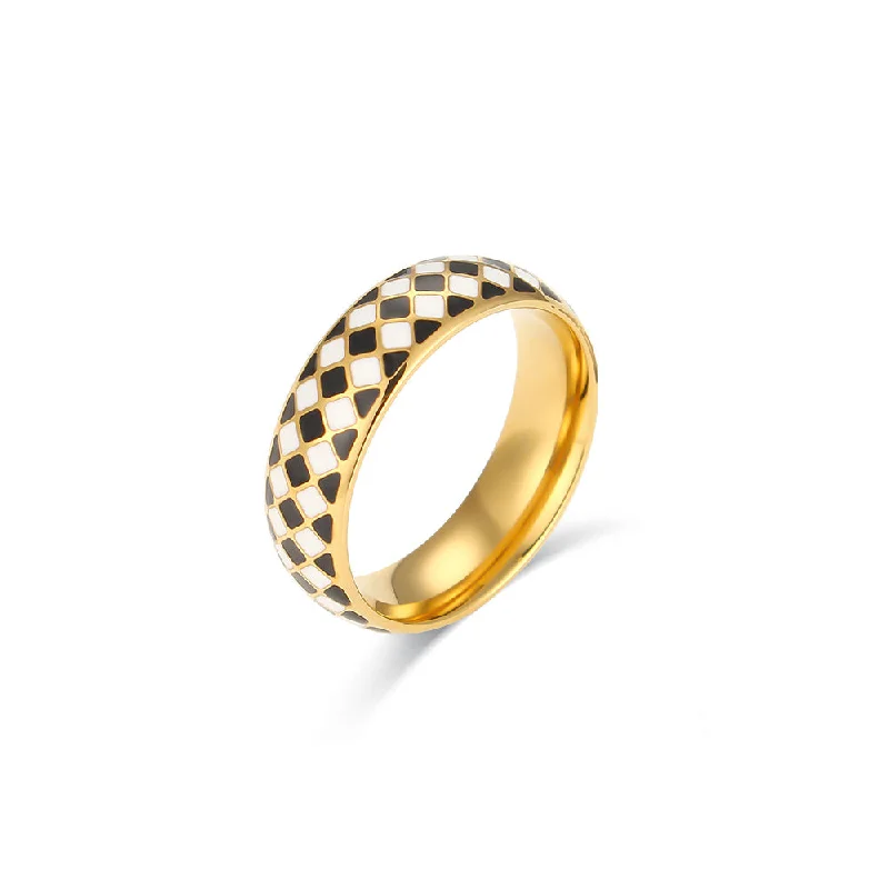 Black and White Plaid Thin Ring