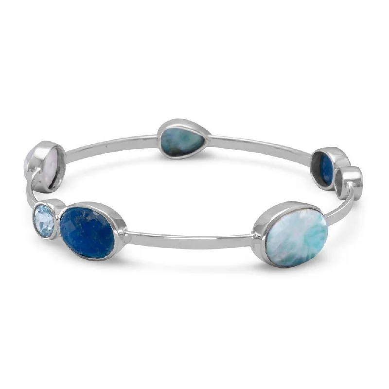 Ladies Bangles Blue -Curata 925 Sterling Silver 1.5mm Stackable Bangle Bracelet Larimar Blue Topaz Dyed Aquamarine Rainbow Celestial Moonstone