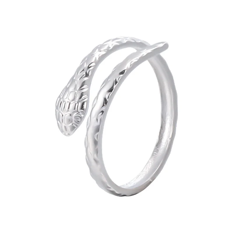 Silver-plated rings for women-Roman Style Streetwear Snake Stainless Steel Open Ring